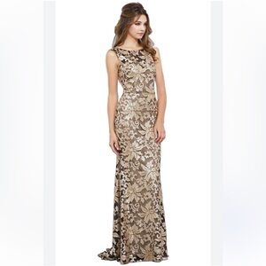 Nox Anabel sz S black and gold beaded sequin lace formal prom dress NWT